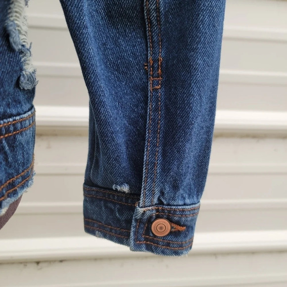 Celebrity Pink Jacket Womens Rose Gold Button Blue Denim Distressed XS - Picture 3 of 11